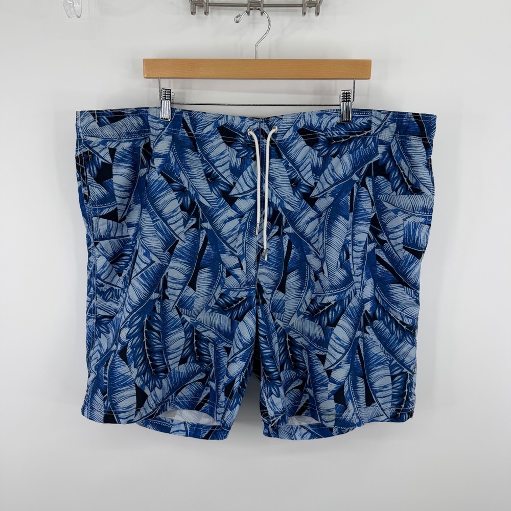 Lands'‎ End Board Shorts Mens XL Blue Palm Leaf Print Swim Trunks RN 62830